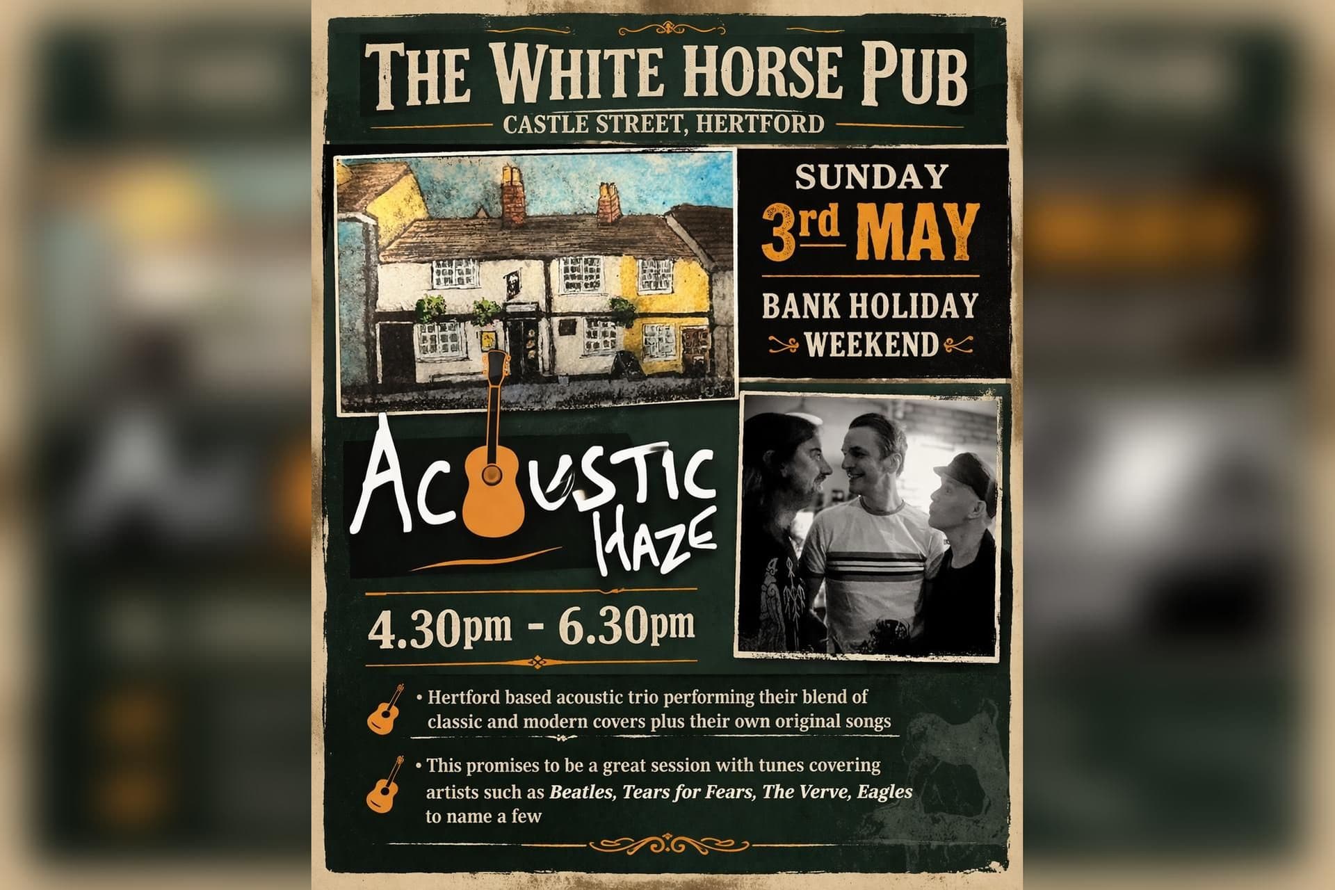 May 3rd Sunday Live Music ACOUSTIC HAZE at The White Horse Pub